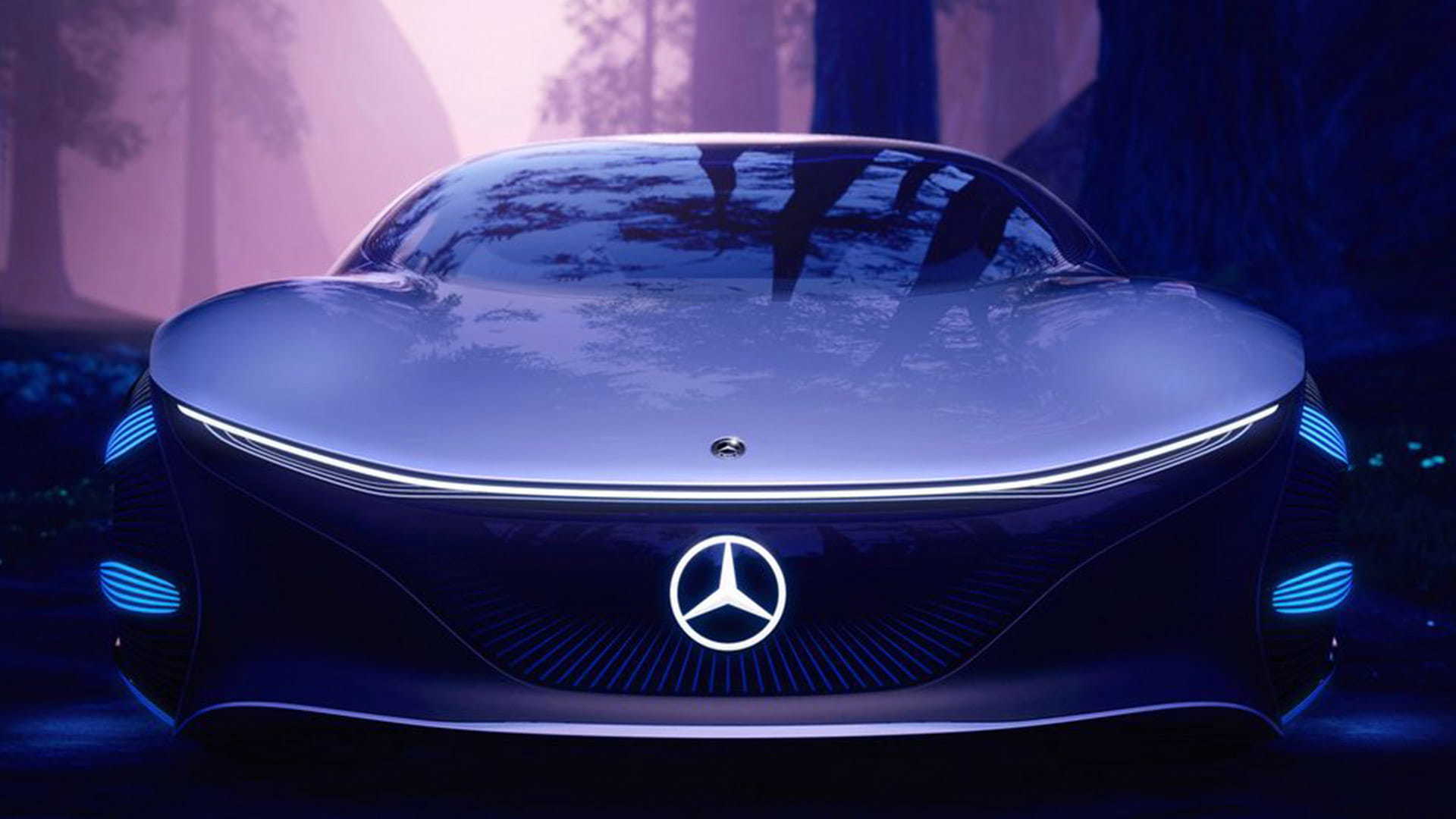 A close-up of the front of the VISION AVTR concept car.